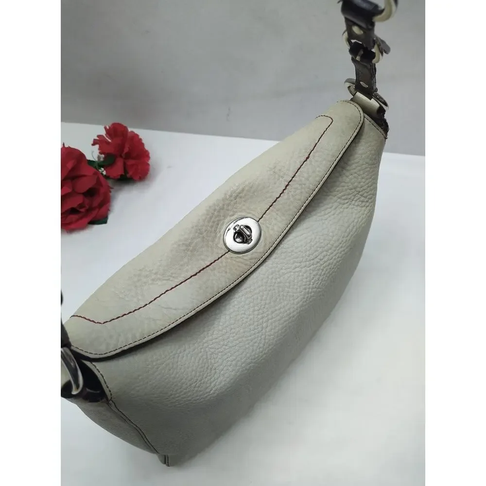 Coach Chelsea Ivory Pebbled Leather Turnlock Hobo Shoulder Bag